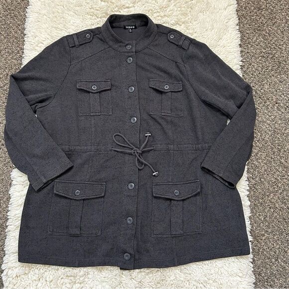 Torrid Grey French Terry Knit Military Jacket Size 22/24 - Picture 4 of 7